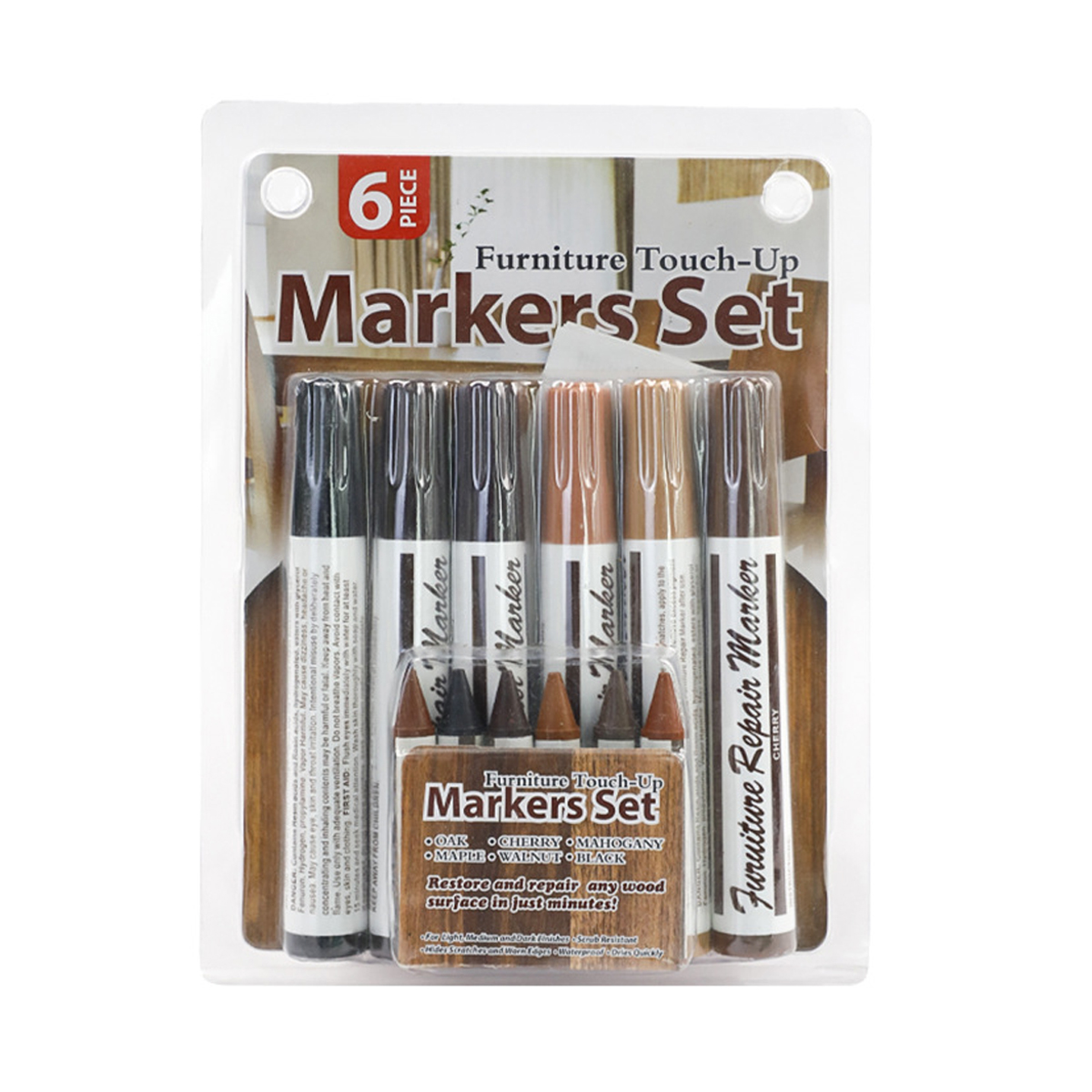 6-teiliges Set Holzreparaturstifte – Für Kratzer, Flecken, Böden, Tische, Bettbeine – Einfach Anzuwenden Und Langlebig – Co