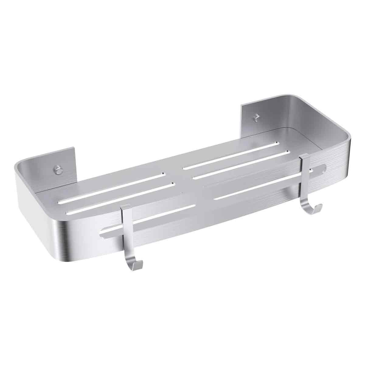 Eckregal Aus Aluminium Ohne Lochung, 2 Haken, Shampoo-halterung, 1 Stück, Silber