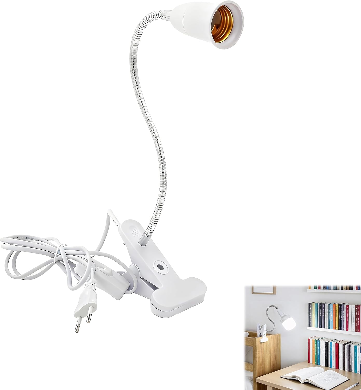 1 Stück – Universal-clipleuchte Mit Europäischem Standardstecker (weiß, Rund)