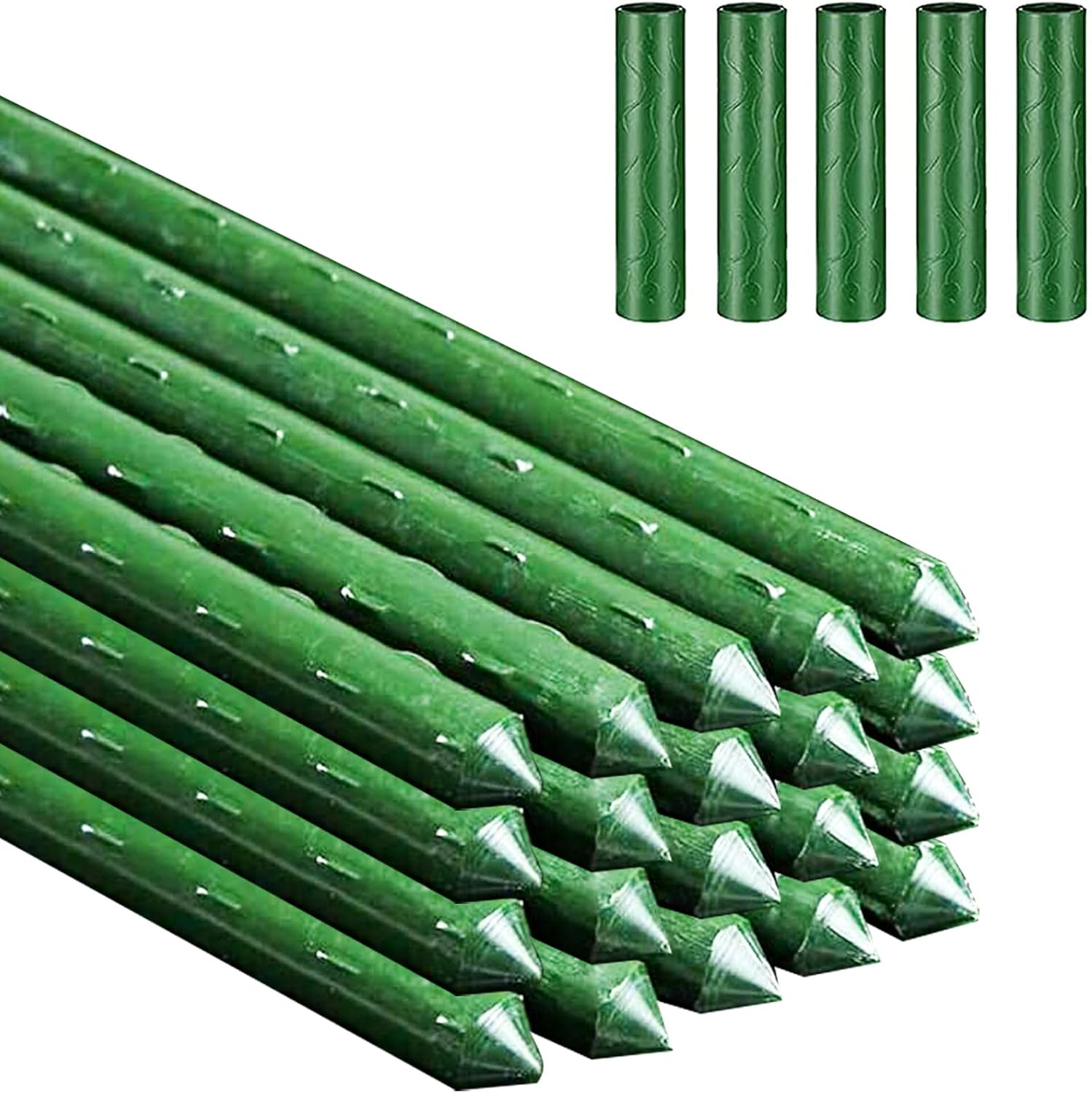Set Mit 20 Pflanzenstützen, Beschichteter Stahl, Gerippte Oberfläche, Verlängerungsverbinder, Für Gartengemüse Und Blumen