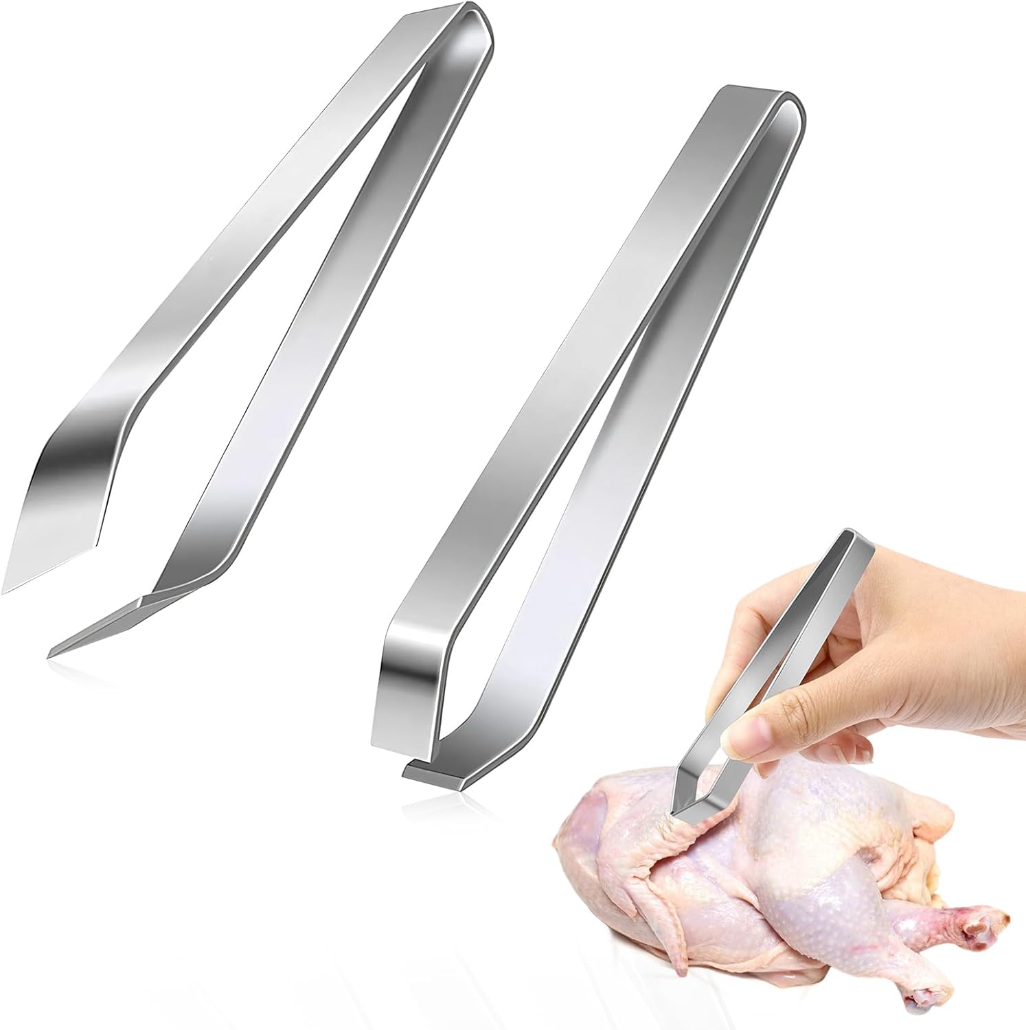 Set Mit 2 Fisch- Und Geflügelgrätenpinzetten, Edelstahl, Flache Und Diagonale Spitze, Küchenaccessoire