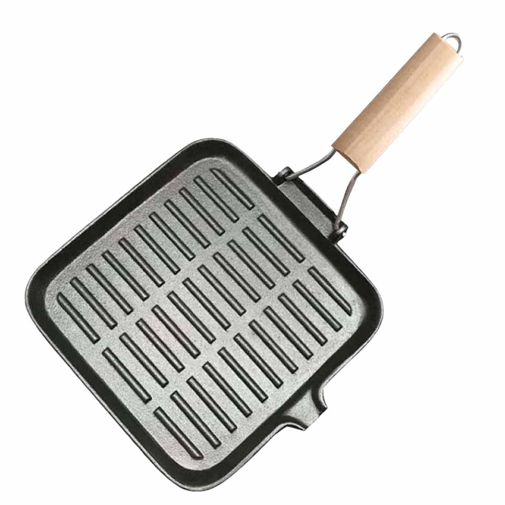 Gusseiserne Grillpfanne, 20 X 20 Cm, Geriffelte Oberfläche, Klappgriff, Ausgießer, Induktionsgeeignet