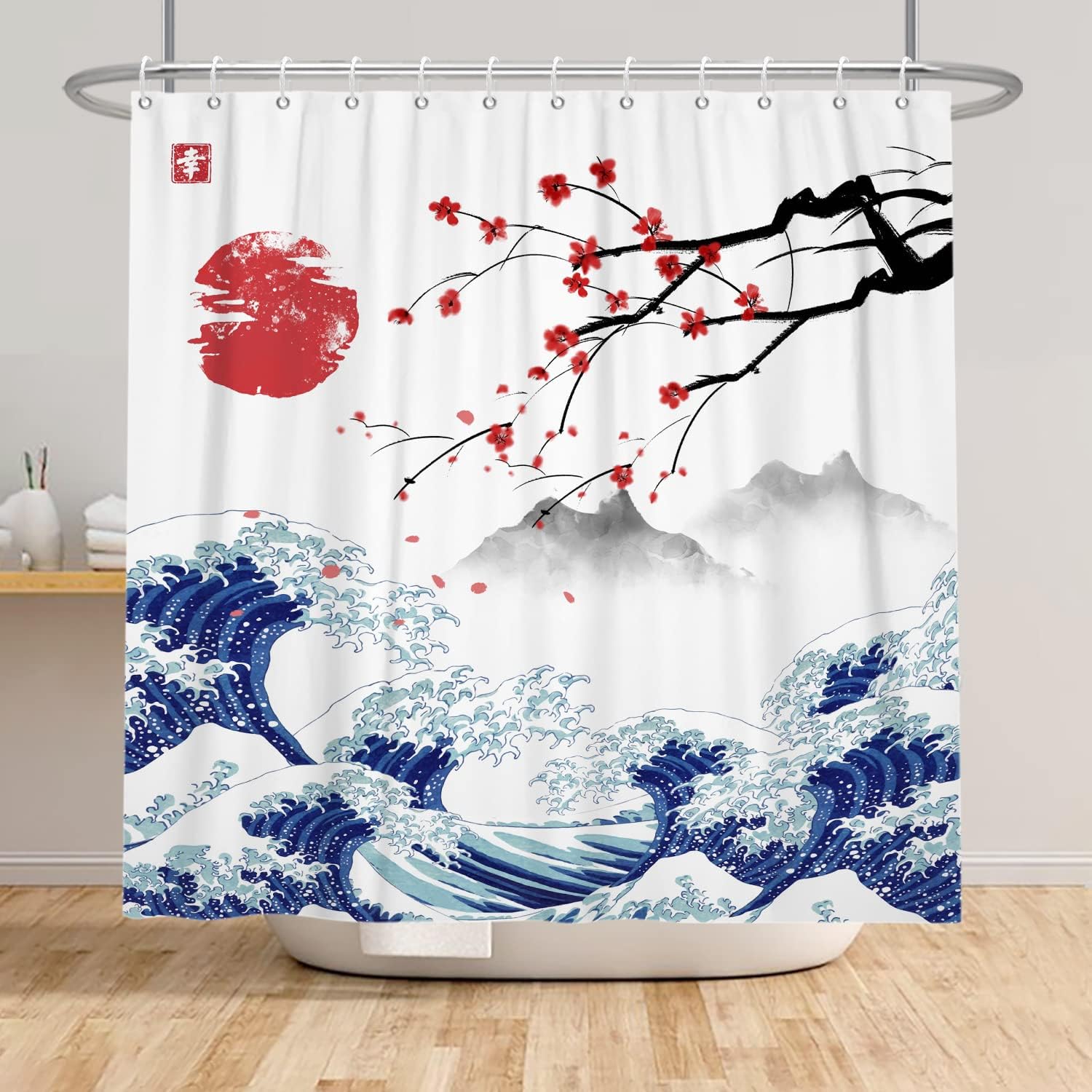 Duschvorhang, 120 X 180 Cm, Wasserdichtes Polyester, Fuji-motiv, Für Badezimmer