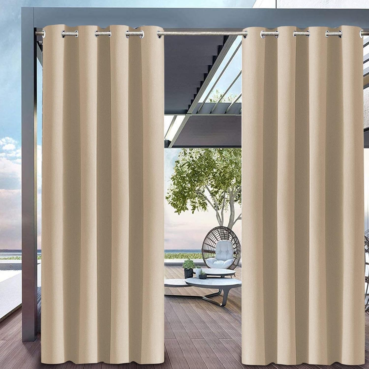 Outdoor-vorhangstück, Edelstahlösen, Wasserdicht Und Wärmeisolierend, Für Pergola Und Terrasse