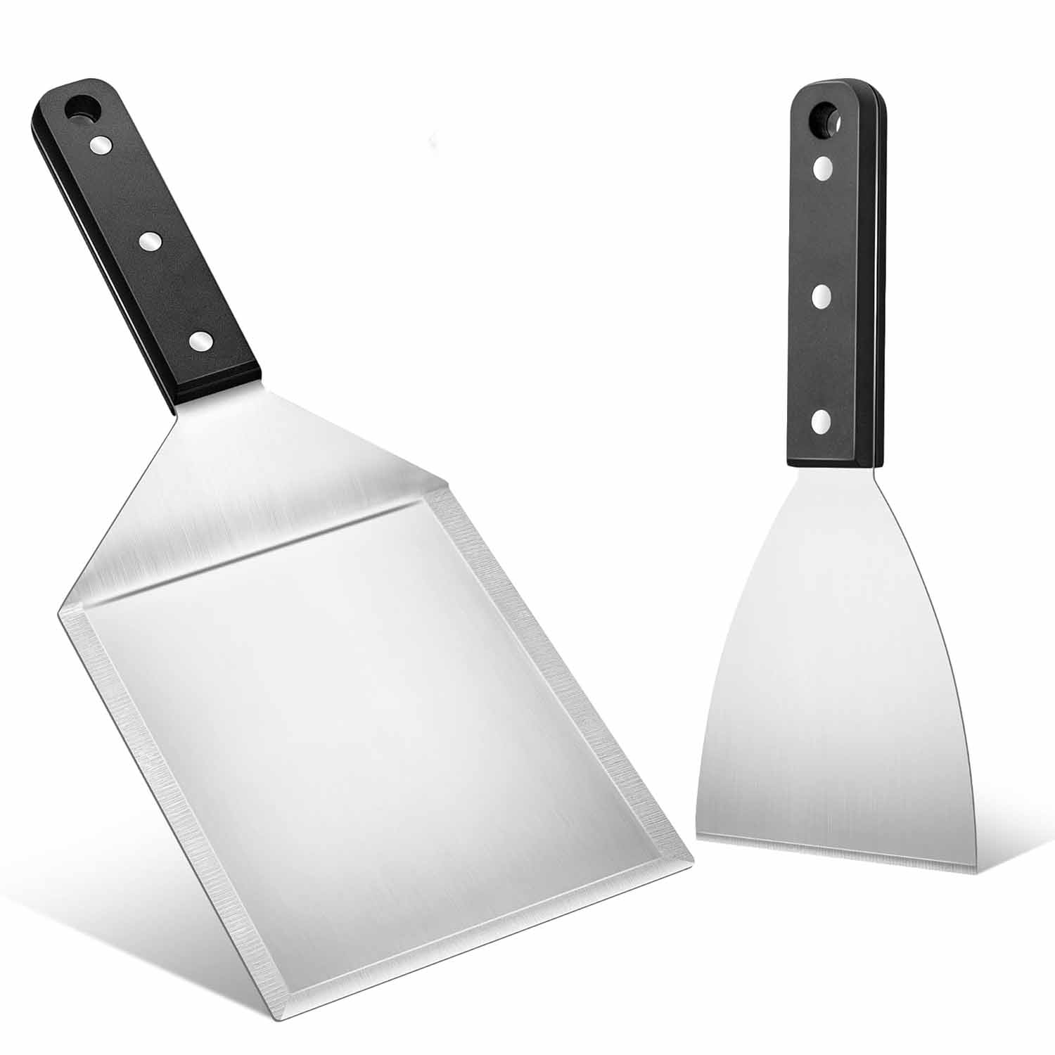 Set Mit 2 Pfannenwendern, Edelstahl, Abgeschrägte Kante, Ergonomischer Griff, Grill/grillplatte