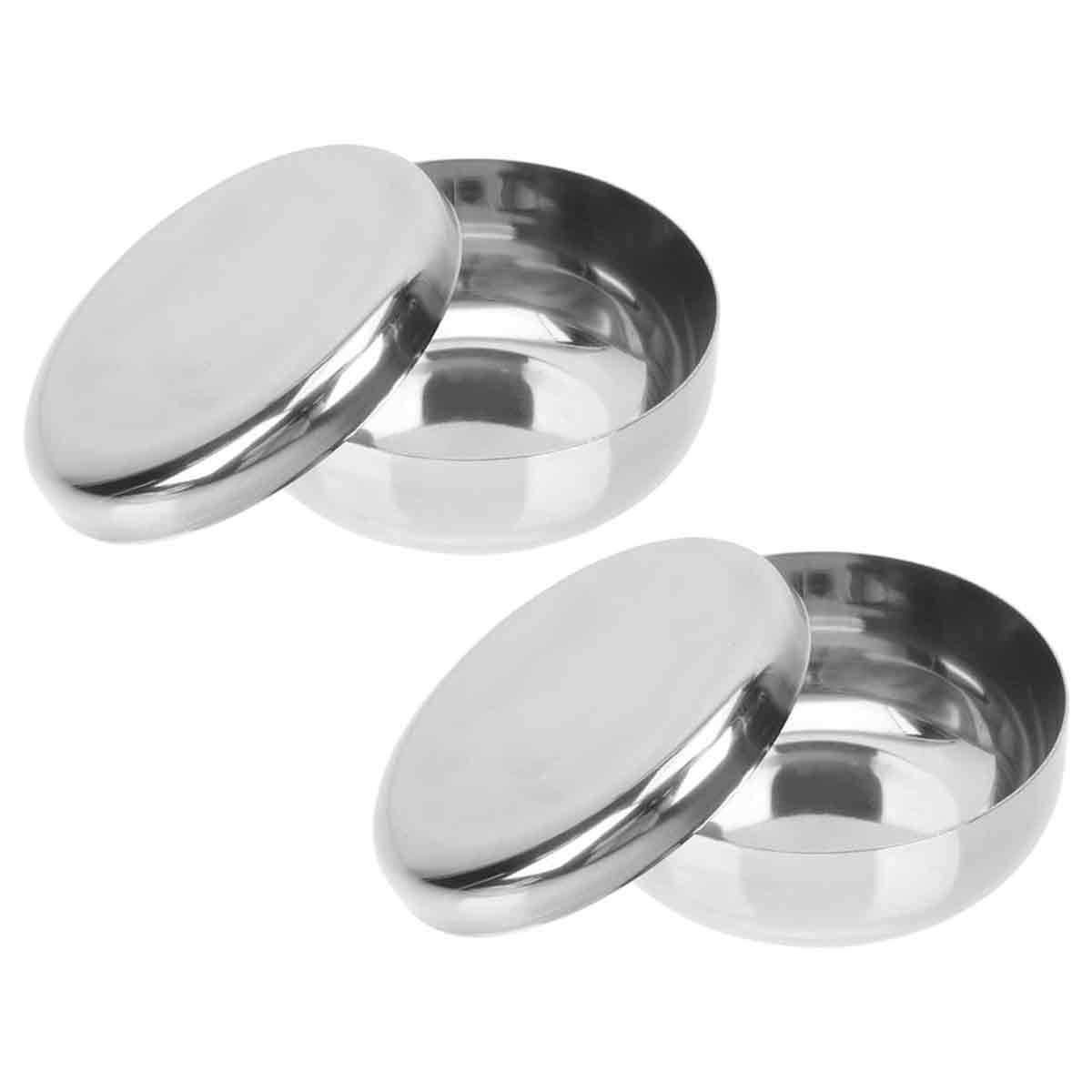 Set Mit 2 Edelstahl-reisschüsseln Für Kinder – 10 Cm, Mit Deckel, Für Suppe, Salat, Pasta