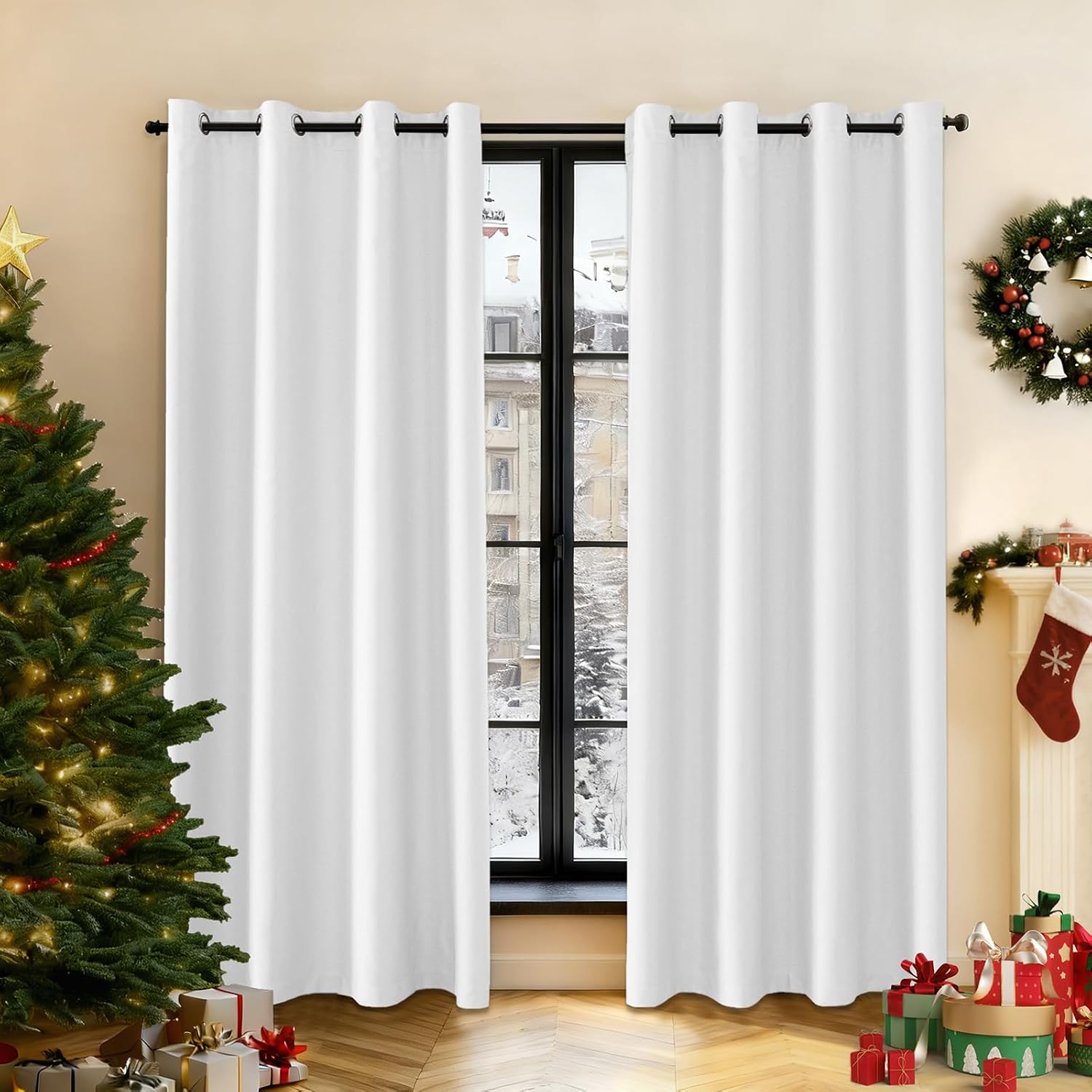 Set Mit 2 Verdunkelungsvorhängen, 140 X 160 Cm, Wärmeisolierendes Polyester, Wasserdicht, Geräuschdämmend, Für Wohnzimmer, Schlafzimmer Und Außenbereich
