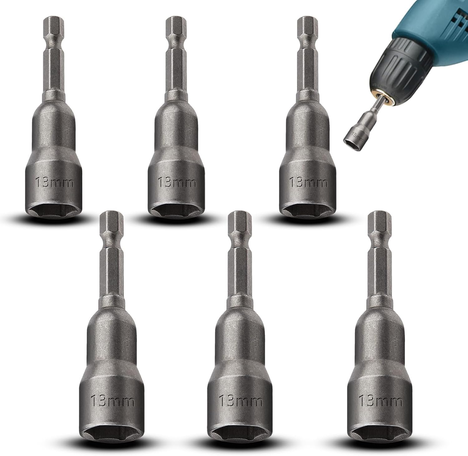 13-mm-sechskant-steckschlüssel, 1/4"-adapter, Chrom-vanadium-stahl, Magnetisch, Für Schraubendreher