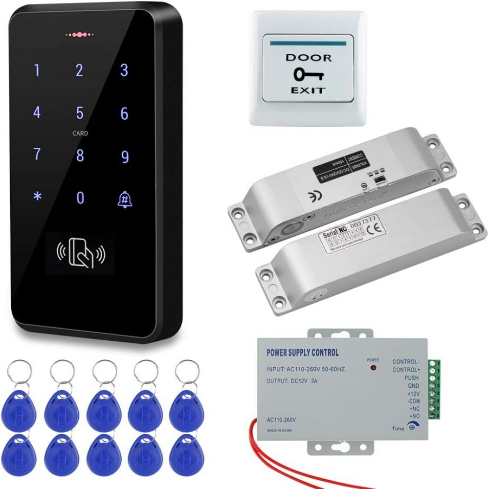 Zutrittskontrollset, Ip68 Rfid-tastatur, Elektrisches Schloss, 12-v-netzteil, Ausgangstaster, 10 Schlüsselanhänger, Für Den Außenbereich