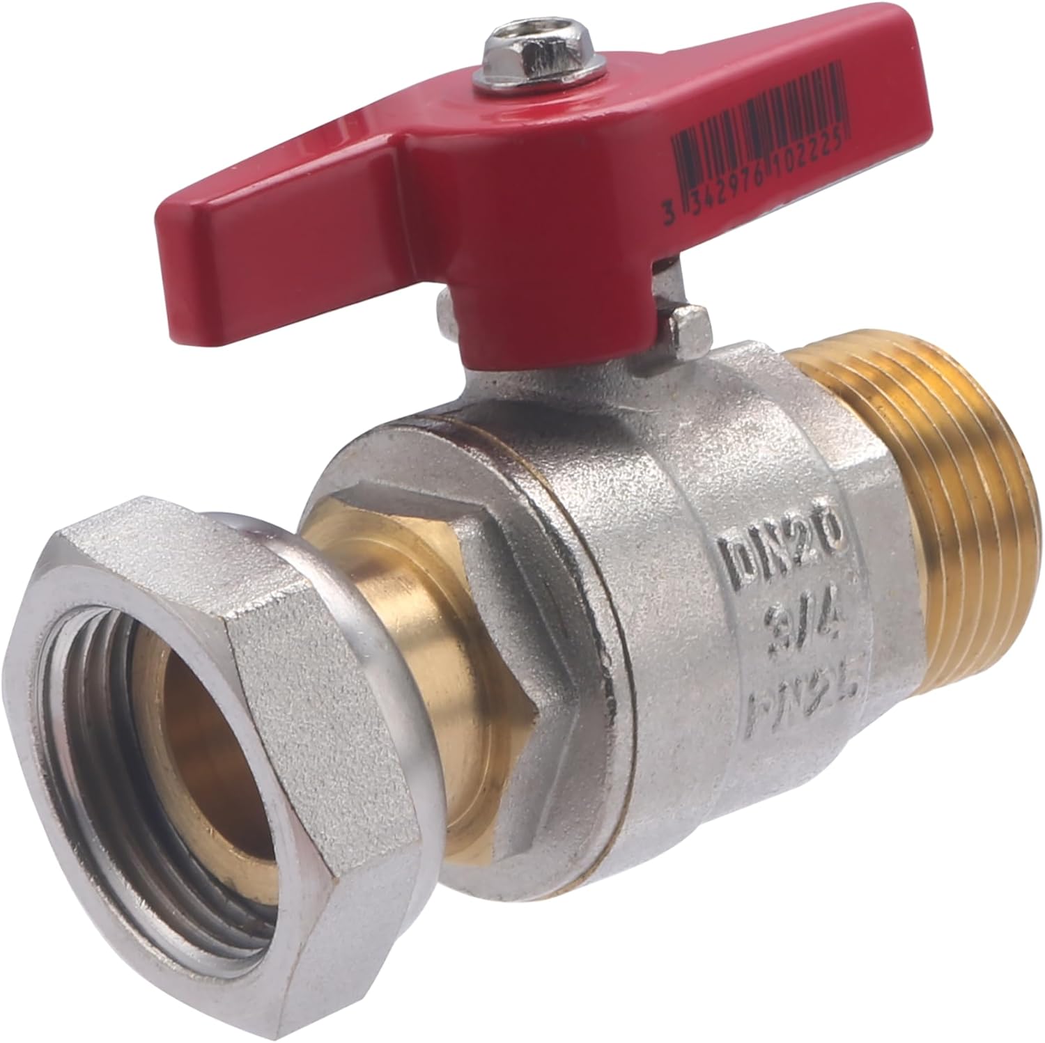Ventil (männlich/weiblich), Mit Überwurfmutter, Aus Messing, Mit Flügelmutter, 3/4"-anschluss, Sanitärsystem