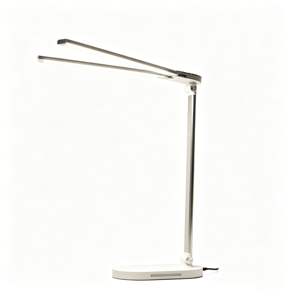 Ivict Led-schreibtischlampe Mit Zwei Schwenkarmen, 5 Modi, Touch-steuerung, Helligkeitsstufen, 45-minuten-abschaltautomatik, Usb-ladefunktion