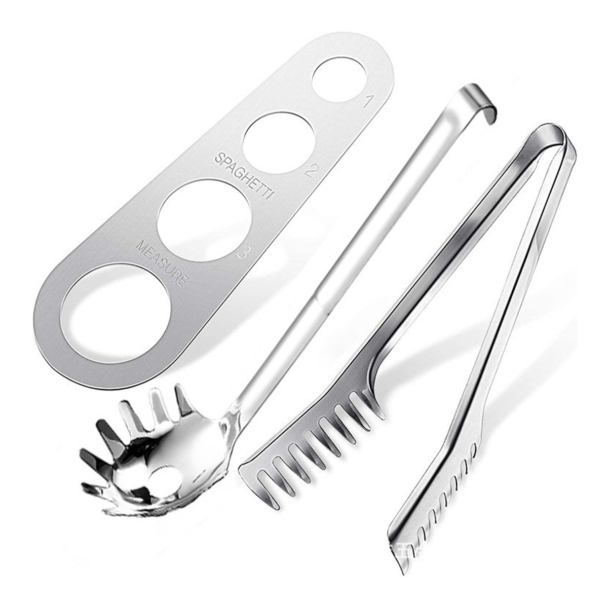 3-teiliges Pasta-besteckset Aus Edelstahl: Zange, Spaghettilöffel, Messbecher – Praktisches Koch- Und Servierzubehör