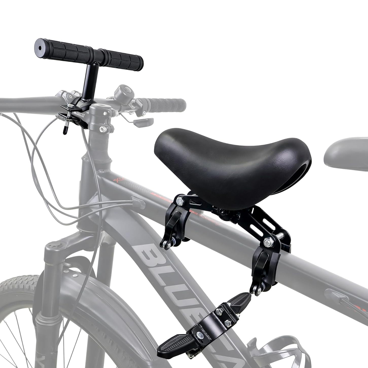 Fahrradsattel Für Kinder, Vorne Montiert, Kompatibel Mit Fahrrädern. Der Sitz, Die Fußhaken Und Die Kleinen Pedale Für Kinder.