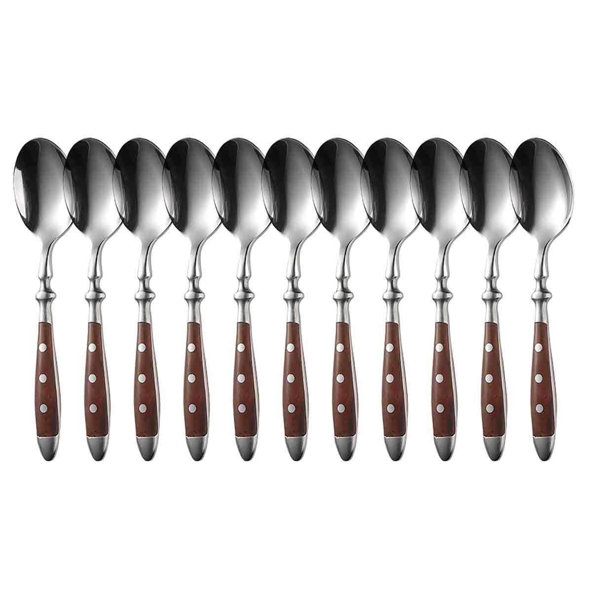 Alata 6-teiliges Suppenlöffel-set Aus Edelstahl – Braune Griffe – Hochglanzpoliert – Besteck Für Zuhause, Restaurant Und Hotel