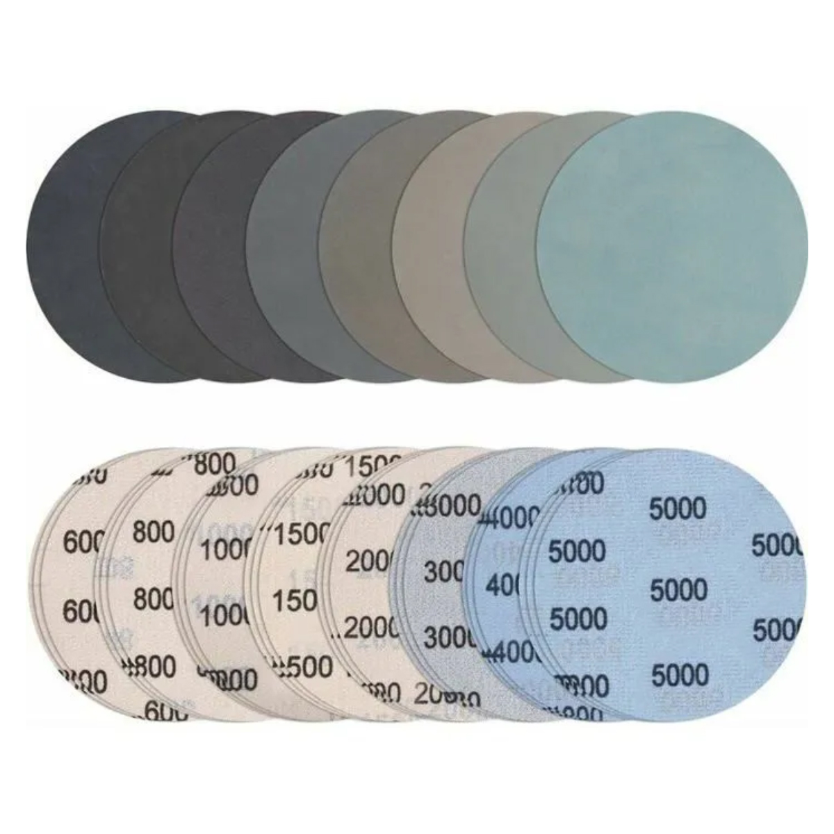 Set Mit 24 Runden Schleifscheiben (125 Mm Durchmesser), Nass- Und Trockenschleifpapier, Körnung 600/800/1000/1500/2000/3000/4000/5000, Für Metall