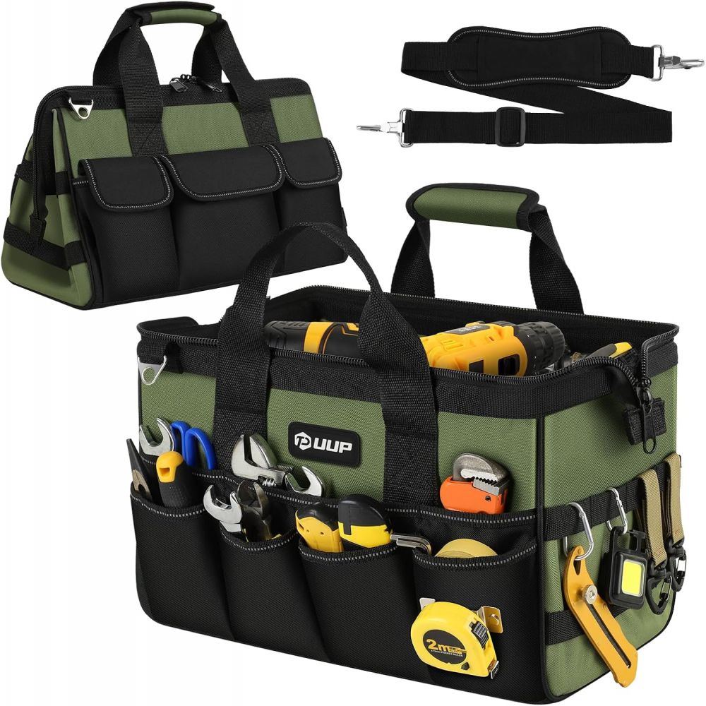 Robuste Werkzeugtasche (38 Cm/15 Zoll), Leerer Tragbarer Werkzeugkasten Mit 16 Fächern, Große Aufbewahrungstasche Mit Weichem Griff Und