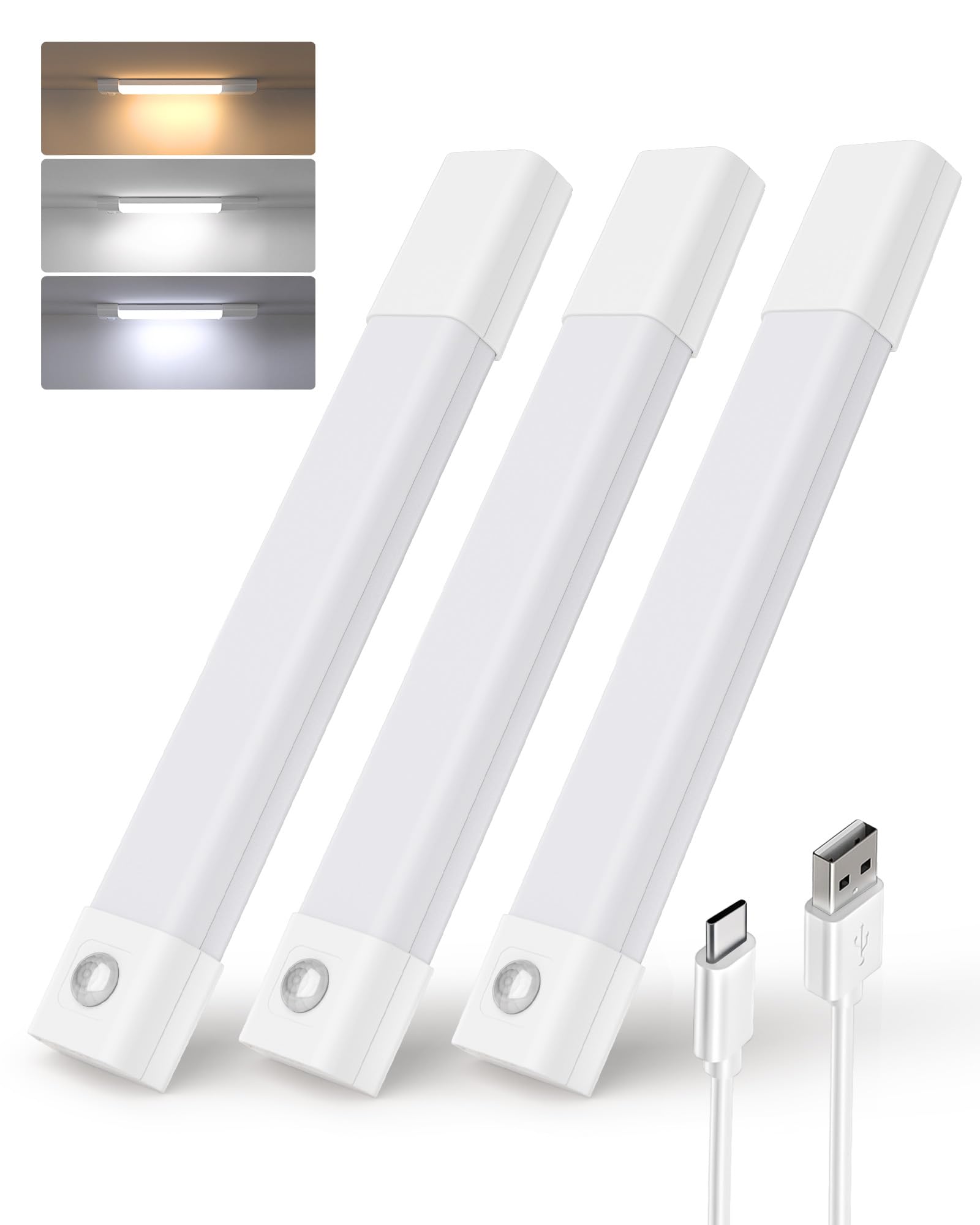 Set Mit 3 Kabellosen, 7 Zoll Großen Led-innenleuchten Mit Bewegungsmelder, 30 Wiederaufladbaren Leds, Dimmbar, 3 Modi