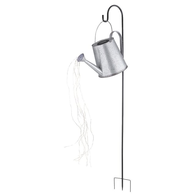 Wasserfall Gießkanne Solar led Garten Deko draußen Gießkanne mit Lichterkette Außen mit Halterung, flackernde LEDs, 80x led neutralweiß h 130 cm