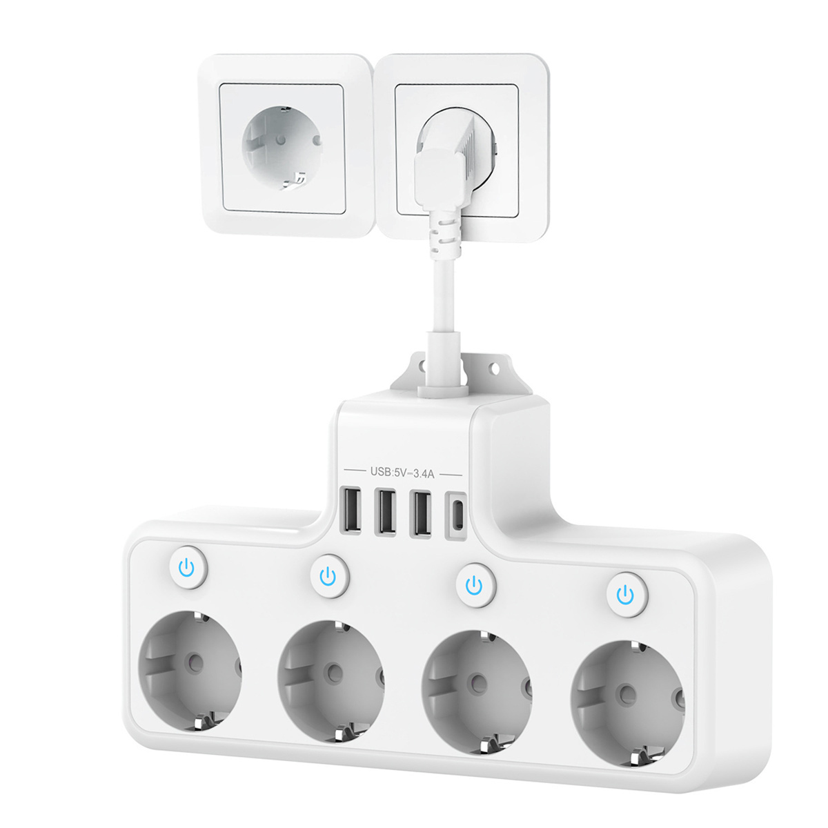 Standard-euro-bürostecker, Kurzes Kabel, 4-polige Usb-steckdosenleiste, Deutsche Standard-multifunktionssteckdosenleiste