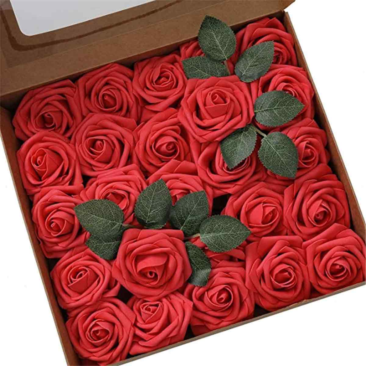 Künstliche Rosen Aus Schaumstoff, Künstliche Rosensträuße Für Diy-partys, Heimdekoration, Hochzeitsdekoration (25 Stück, Rotwein)