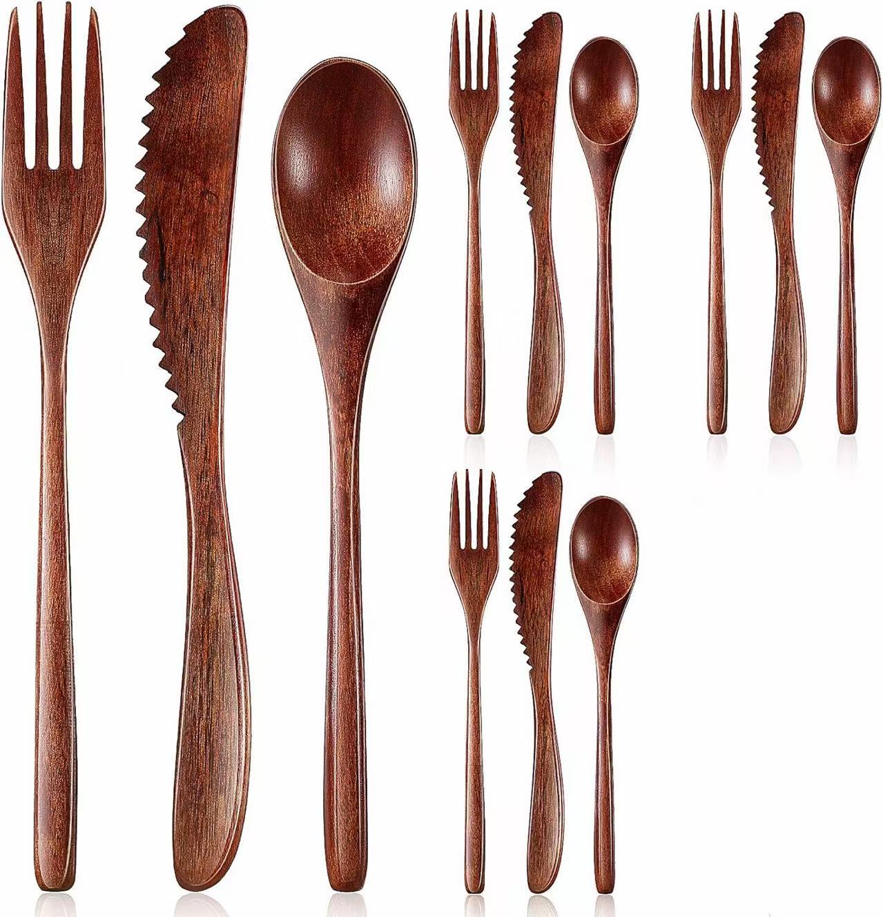Besteckset: 4-teiliger Löffel (225 Mm) Mit Halbrundem Griff (nanmu-holz), 4-teiliger Gabel (225 Mm) Mit Halbrundem Griff (nanmu-holz), 4-teiliger Brotmesser (215 Mm) (nanmu-holz)