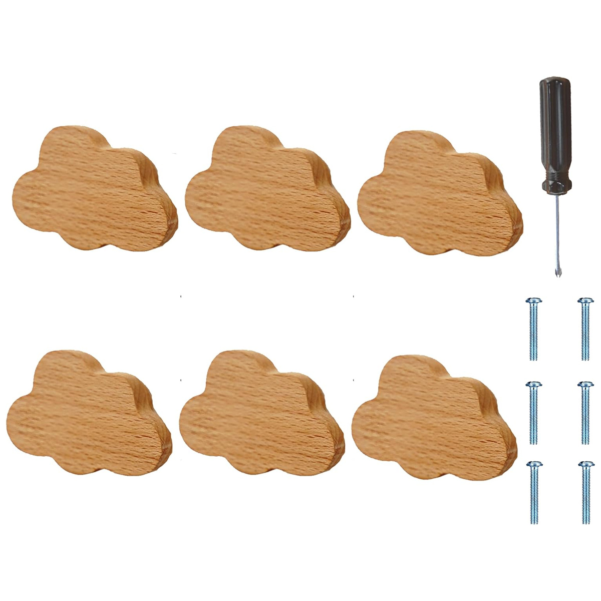 Holz-schrankknöpfe Für Kinderzimmer – 6er-set, Cloud-möbelgriffe - Holz-schrankknöpfe Für Kinderzimmer – 6er-set, Cloud-möbelgriffe
