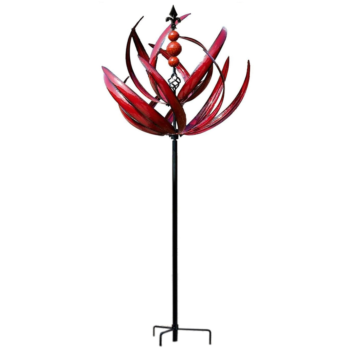 Metallene Lotus-windmühle Mit Erdspieß Für Garten, Rasen Und Hof – Dekorative Windturbine
