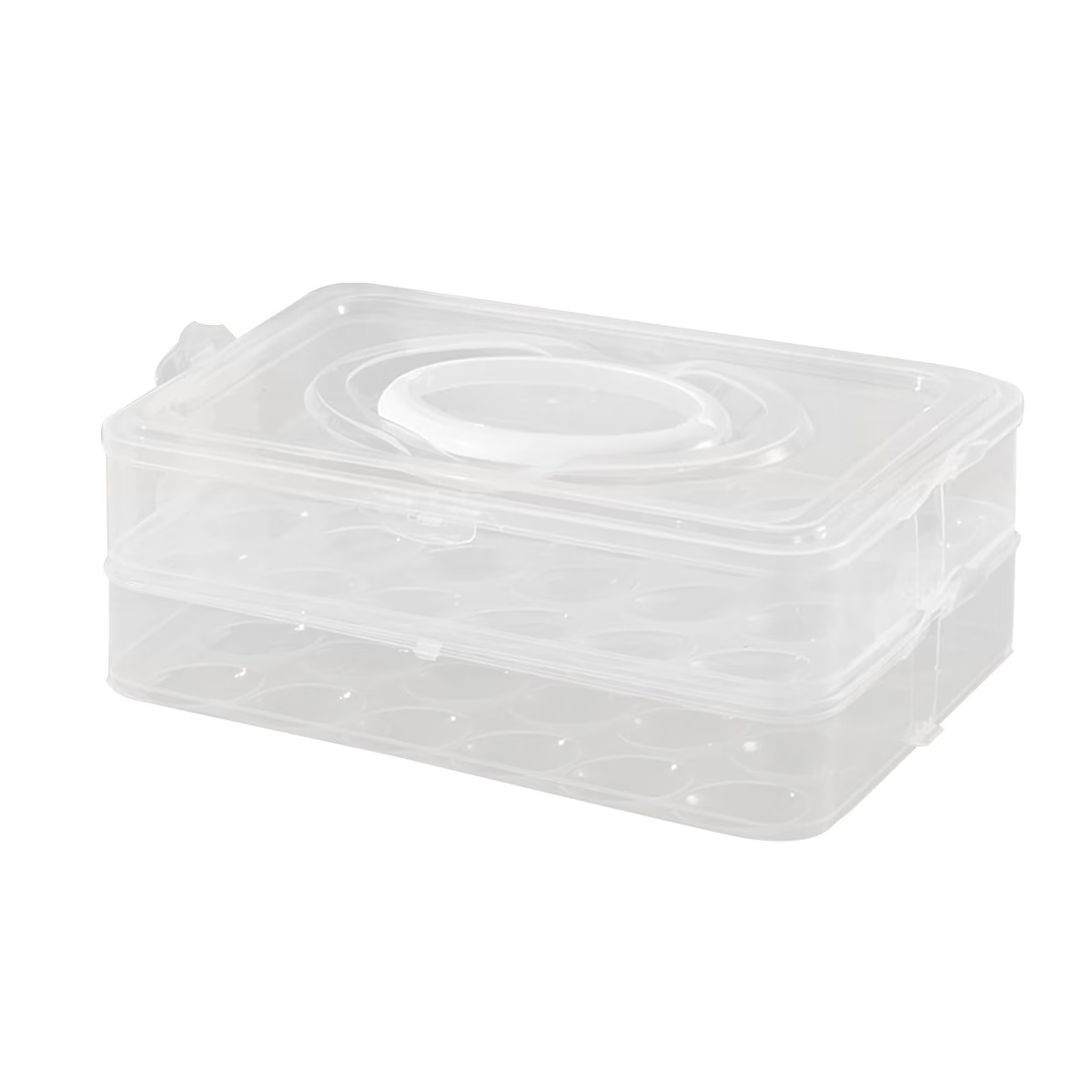 Herausnehmbare Aufbewahrungsbox Aus Kunststoff Für Gefüllte Eier (2 Etagen, 48 Eier), Mit Deckel Und Griff. Gefriergeeignet.