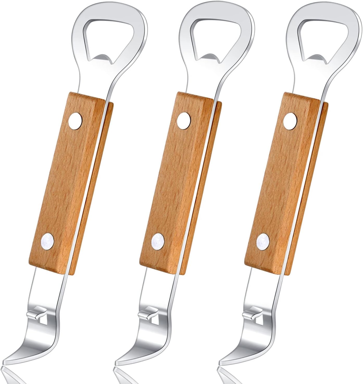Set Mit 3 Dosenöffnern, Manuelle Dosenöffner Aus Edelstahl Mit Holzgriffen - Set Mit 3 Dosenöffnern, Manuelle Dosenöffner Aus Edelstahl Mit Holzgriffen