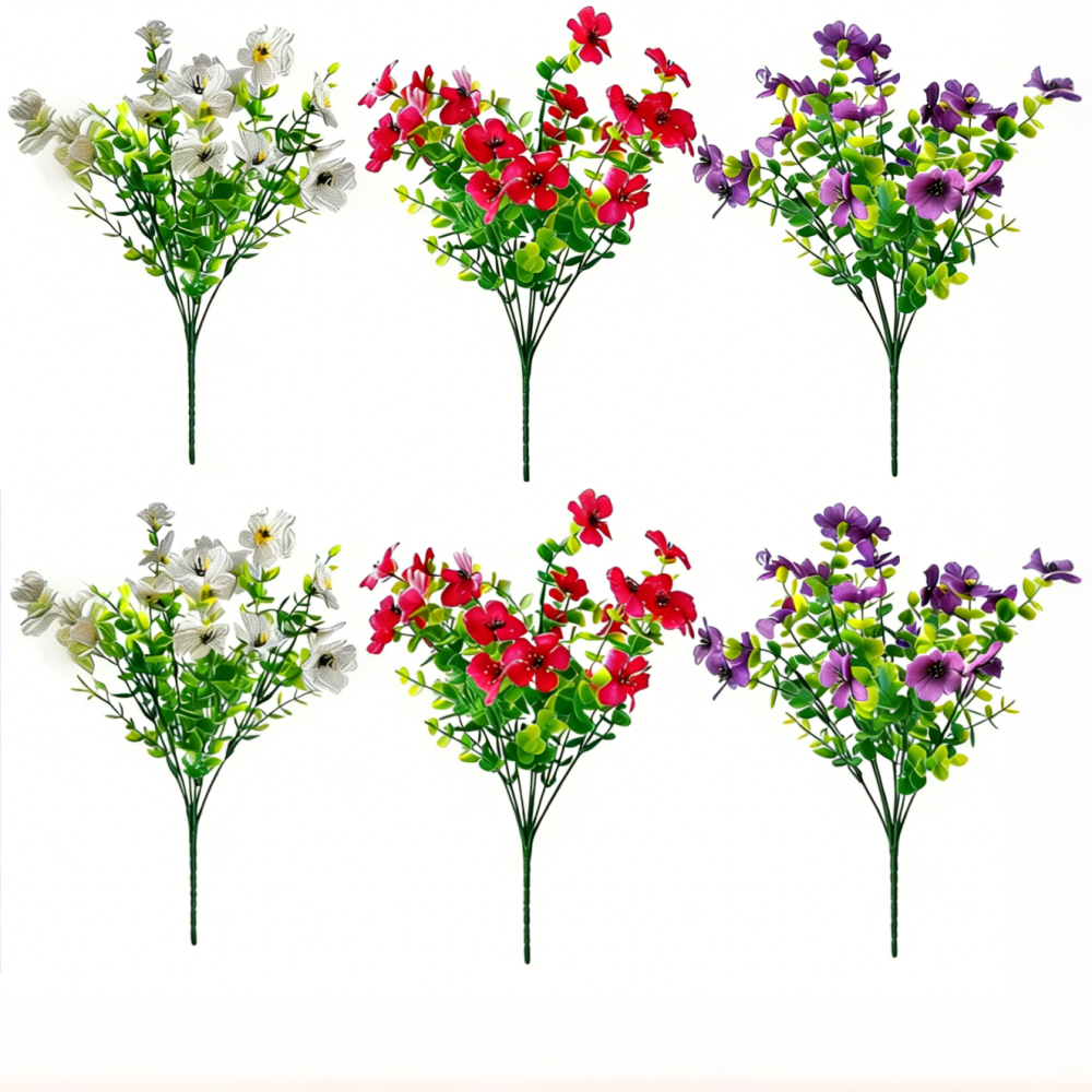 Set Mit 6 Realistischen Künstlichen Blumensträußen Für Balkon Oder Pflanzgefäße. Frühlingshafte Kunstblumen, Widerstandsfähig Gegen...