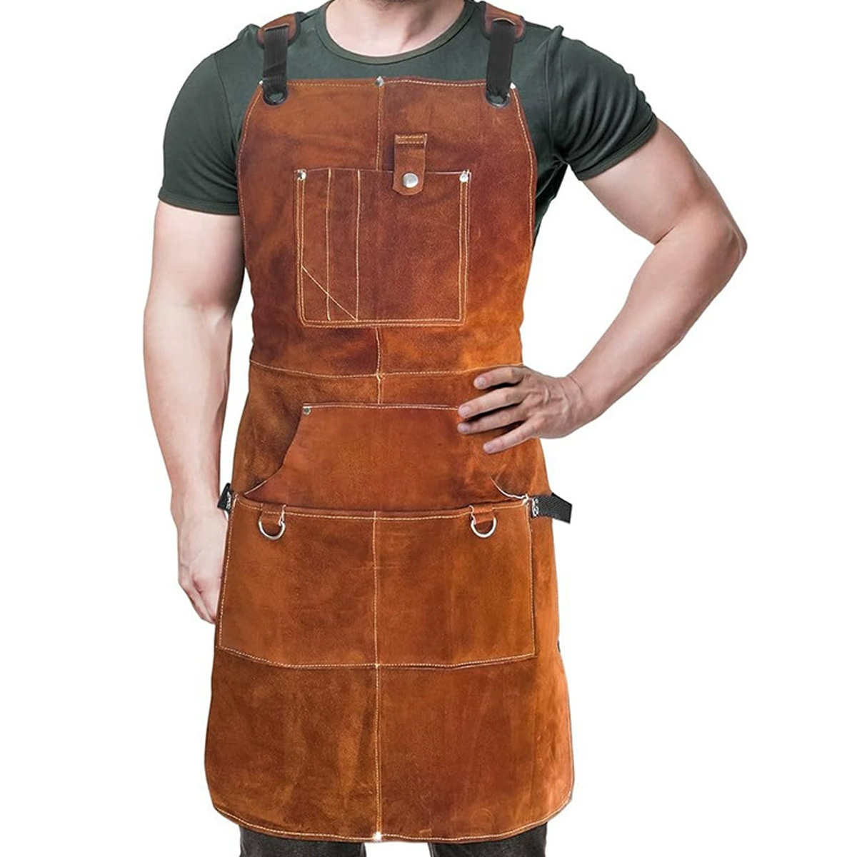 Professionelle Schweißerschürze Aus Leder Für Herren Mit 6 Taschen. Strapazierfähige, Feuerfeste Und Schützende Arbeitsschürze Für Schweißer.