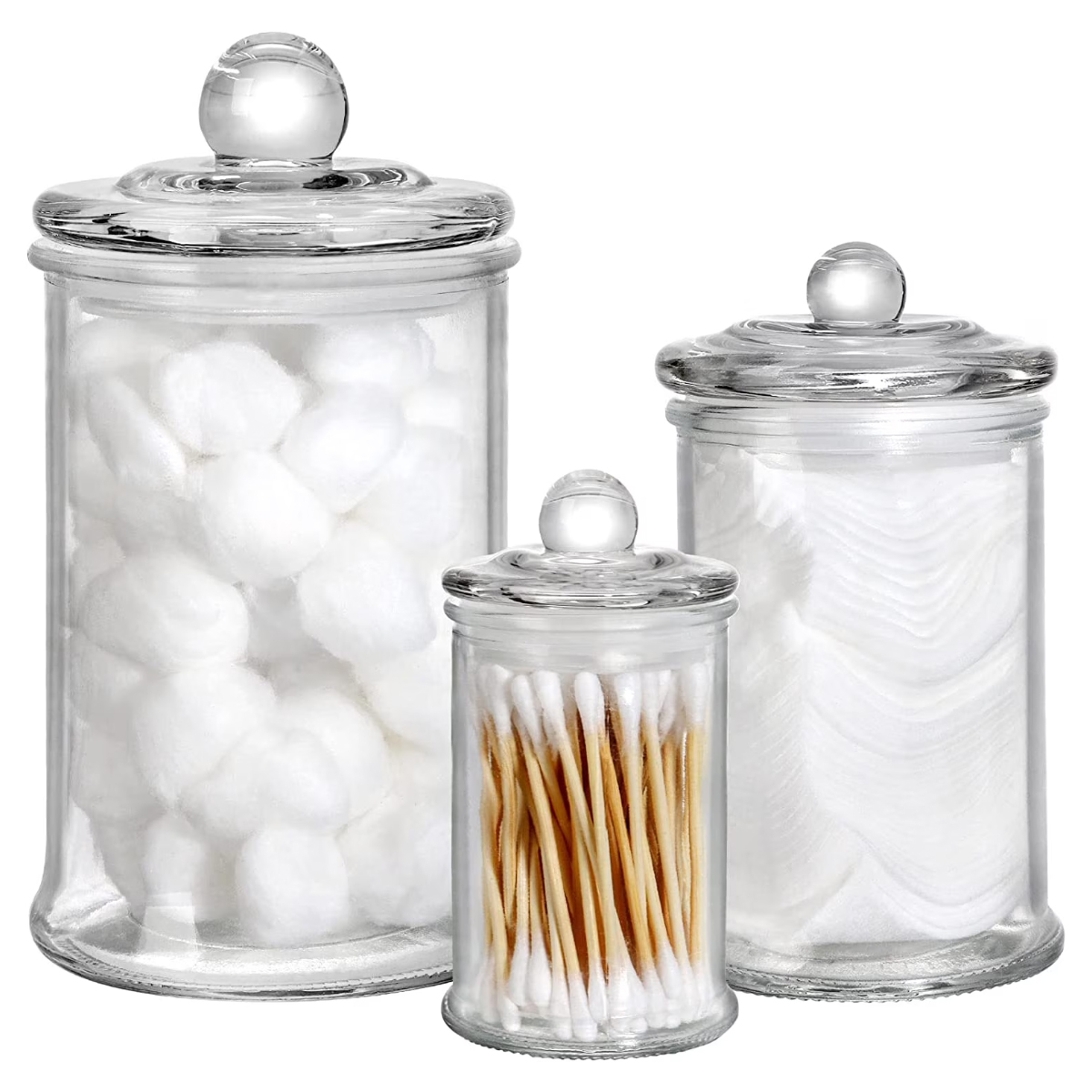 Set Aus 3 Apothekergläsern Mit Deckel – Dekorative Aufbewahrungsbehälter Für Wattestäbchen Und Make-up-schwämmchen