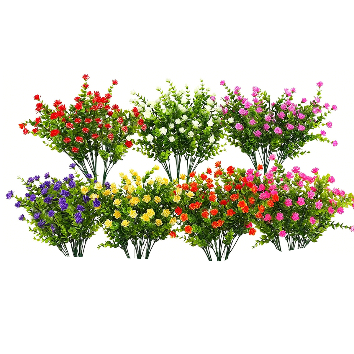 Set Mit 14 Künstlichen Blumen, Uv-beständiger Kunststoff, Flexible Stiele, Gartendekoration, Für Drinnen Und Draußen