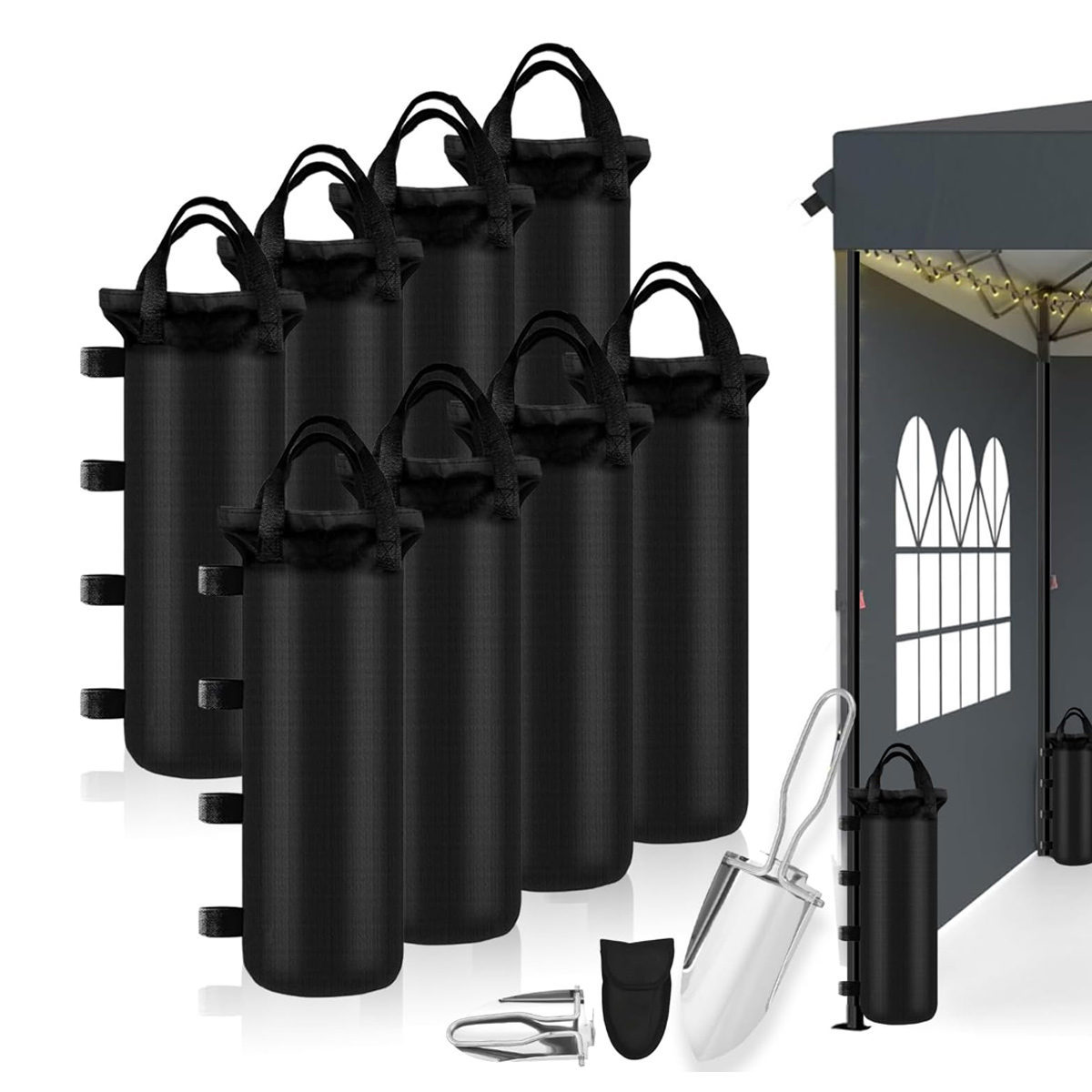 Set Mit 8 Gewichtssäcken, 800d Oxford-gewebe, Reißverschluss Und Klettverschluss, Inklusive Klappspaten, Für Pavillons Und Zelte