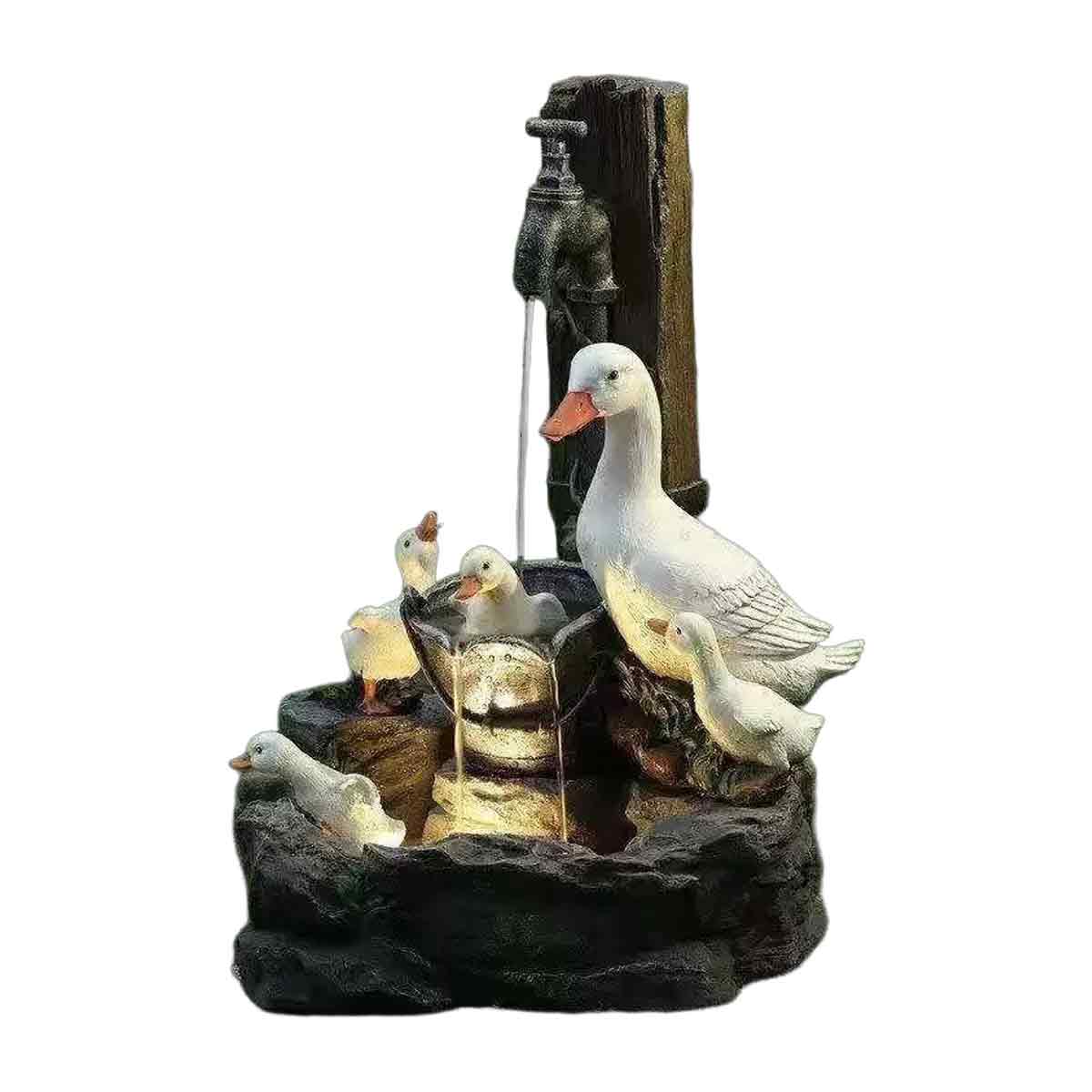 Solarbetriebener Springbrunnen In Form Eines Eichhörnchens Und Einer Ente, Kunstharzskulptur, Unter Druck Stehende Wasserskulptur Zur Gartendekoration