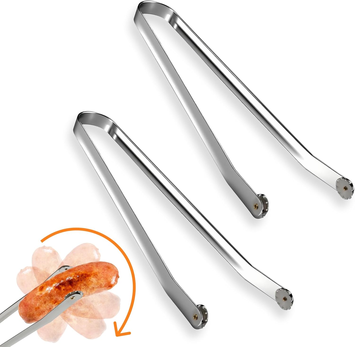 Grillzange Aus Edelstahl, 36 Cm, Wurstrad, Langer Griff, Für Fleisch Und Gemüse, Für Drinnen Und Draußen