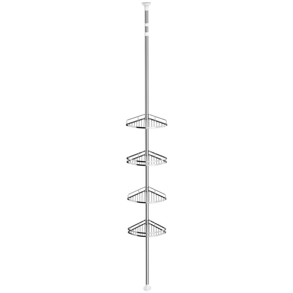 1 Duschablage Aus Edelstahl – Höhenverstellbar Von 73 Bis 265 Cm – Kein Bohren Erforderlich – Mit 4 Körben Und Haken – Fürs Badezimmer