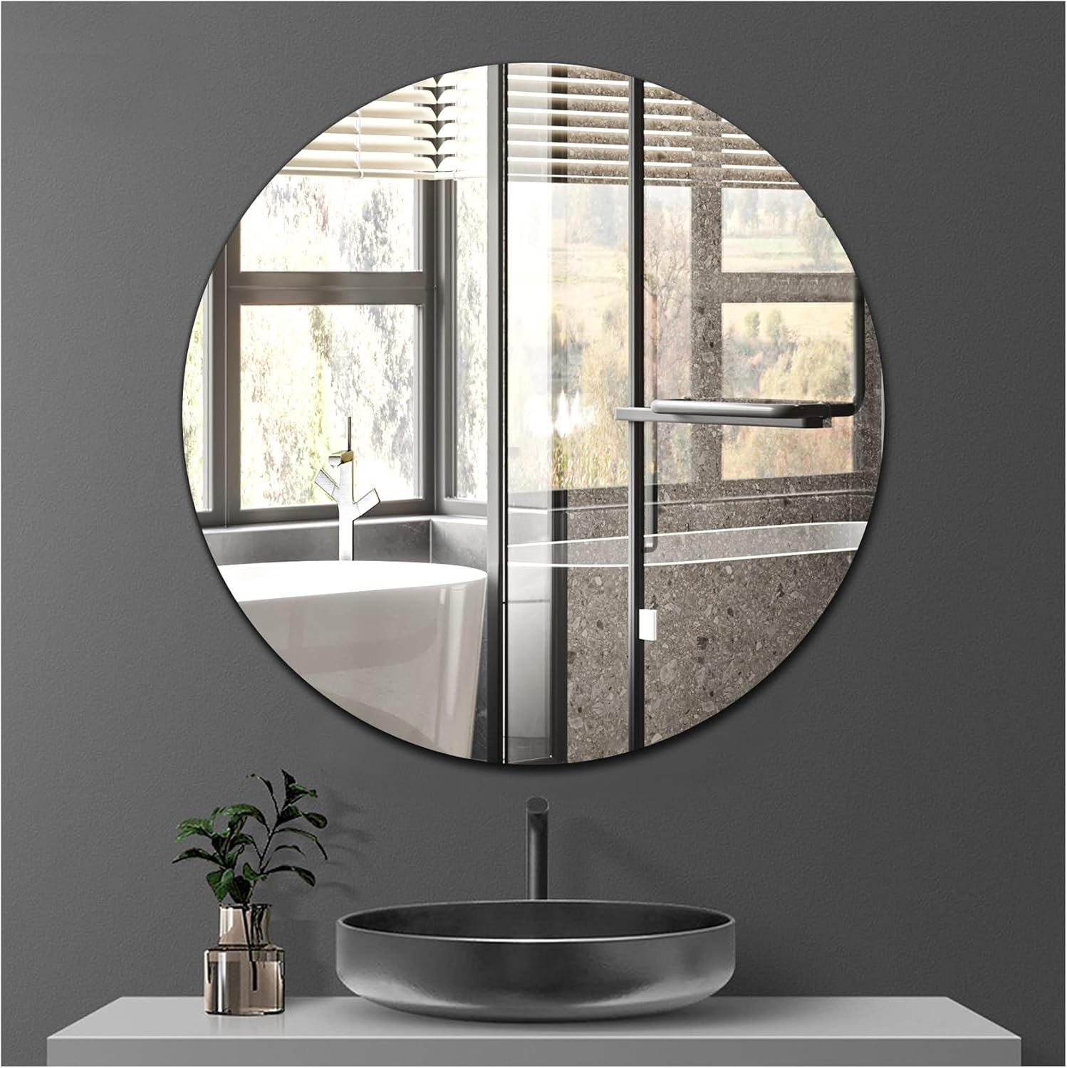 Runder Spiegel 40 Cm, Rahmenlos, Selbstklebendes Glas, Glatte Kanten, Für Badezimmer, Schlafzimmer, Wohnzimmer