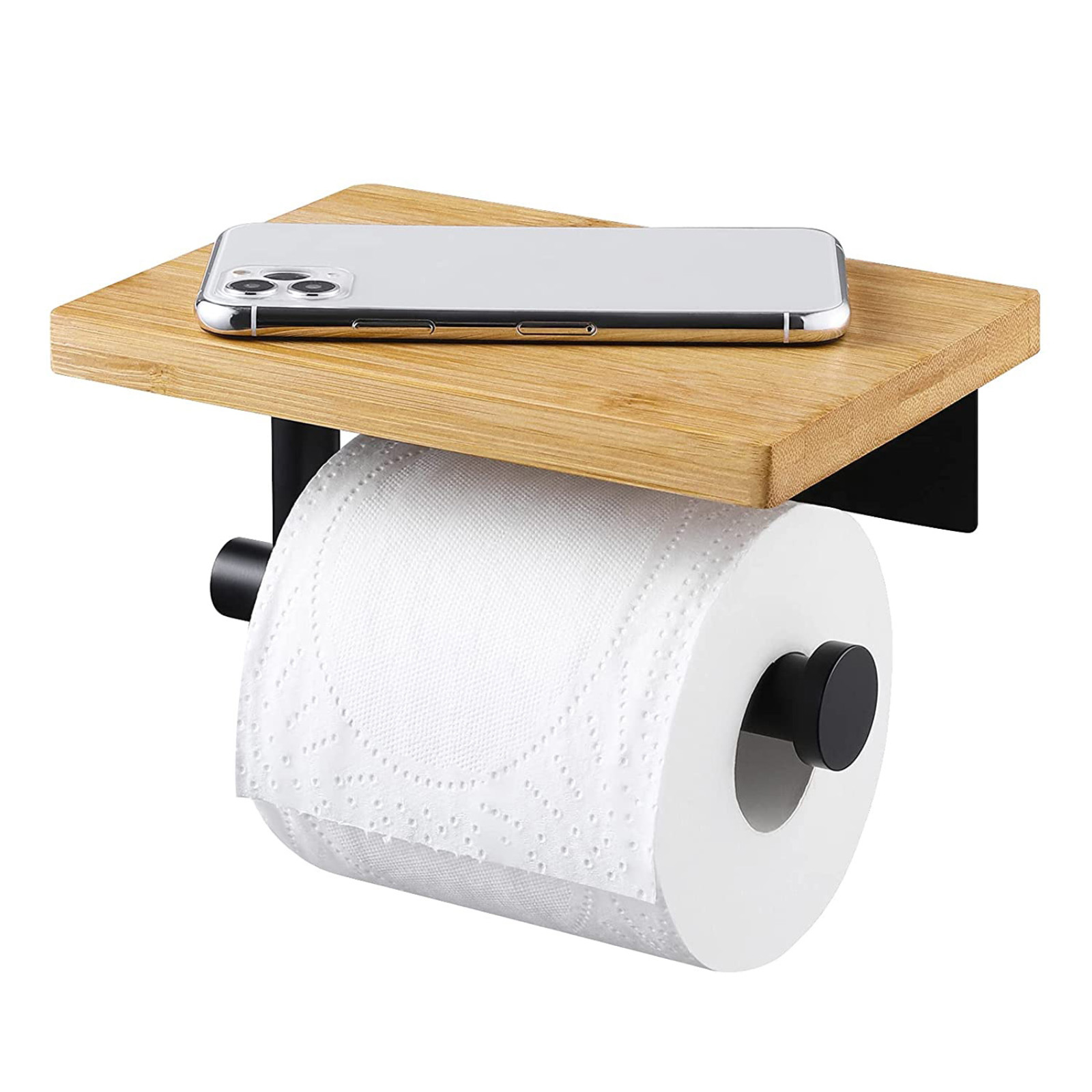 Toilettenpapierhalter, Toilettenpapierhalter Mit Bambusablage, Wand-toilettenpapierspender, Rollenhalter
