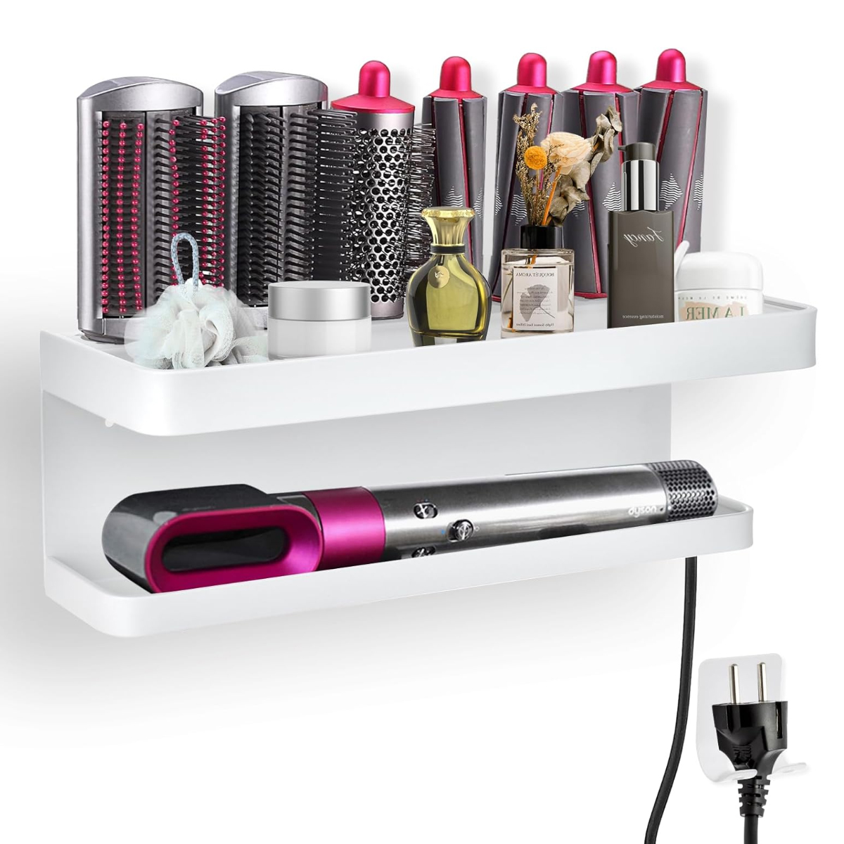 Wandhalterung 2-in-1, Weiß, Ohne Perforation, Für Dyson Airwrap, Stilvolle Und Funktionale Aufbewahrung