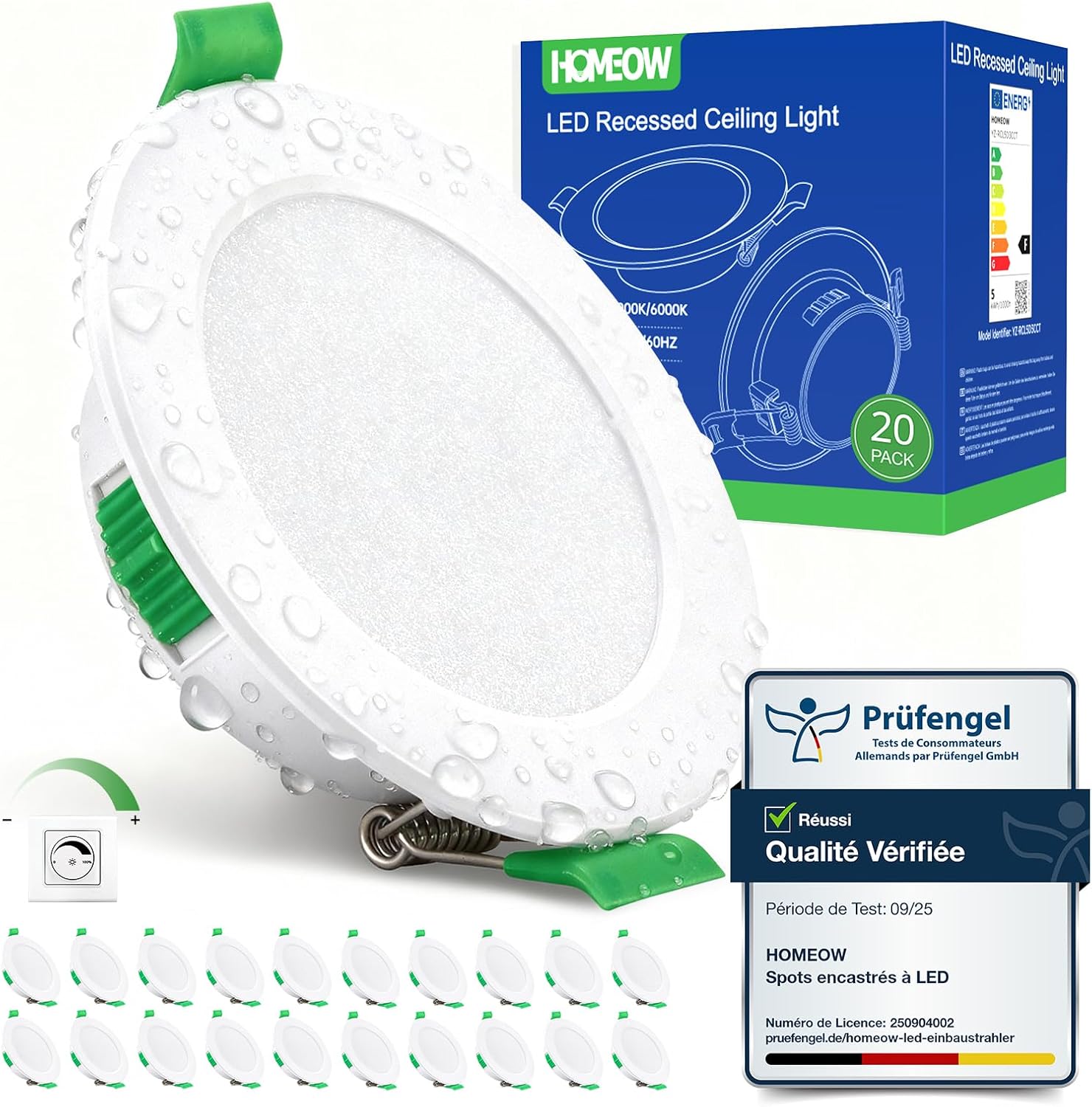 20er-pack Dimmbare 5-w-led-einbaustrahler, Ausschnitt 68–80 Mm, Warmweiß (2700 K), Neutralweiß (4000 K), Kaltweiß