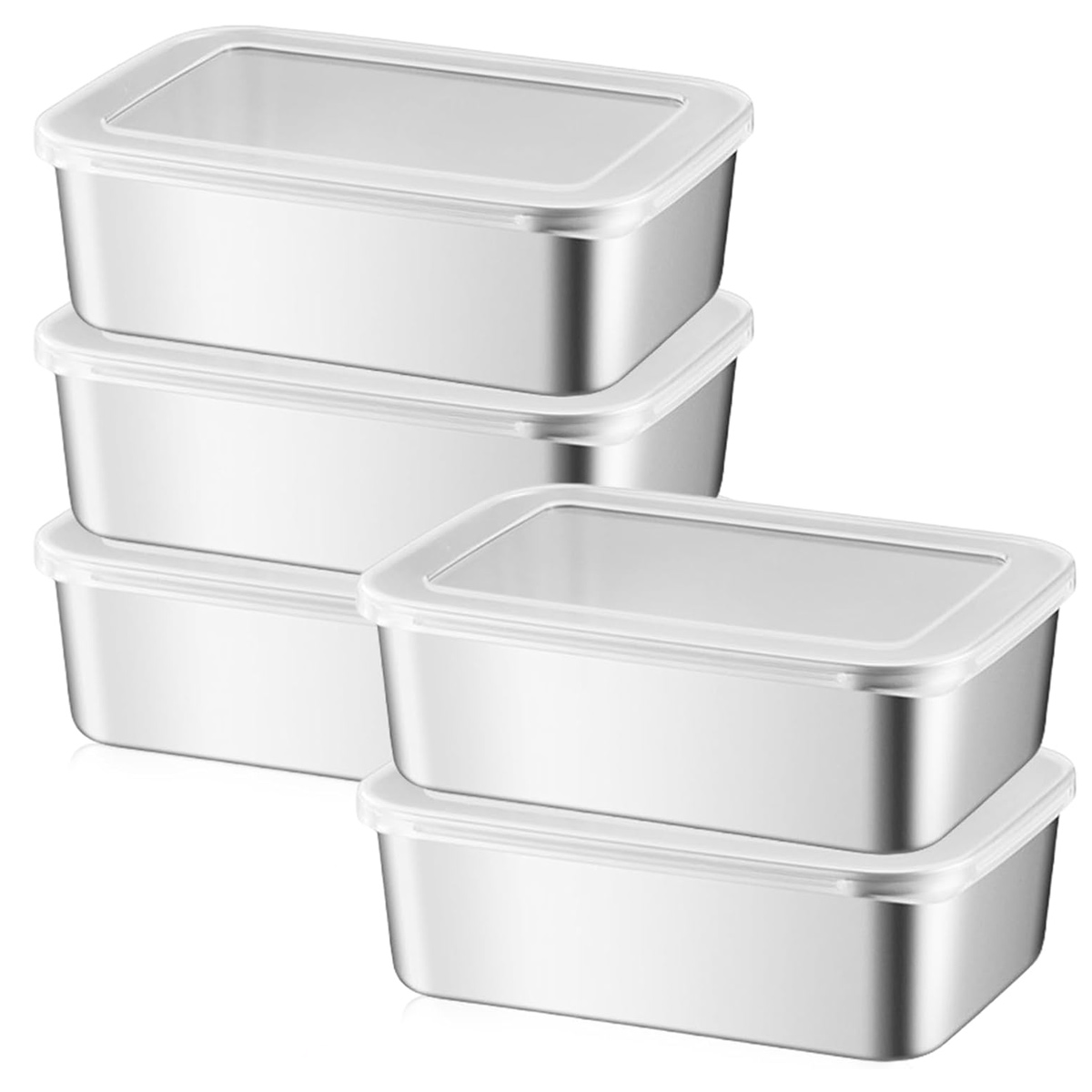 5er-set Edelstahl-aufbewahrungsbehälter Mit Deckel – 1100 Ml – Wiederverwendbar – Lebensmittel- Und Mikrowellengeeignet