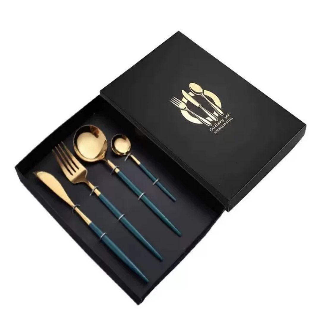 Goldfarbenes Besteckset Mit Einfarbigem Griff, 4-teiliges Edelstahl-besteckset, Küchenutensil