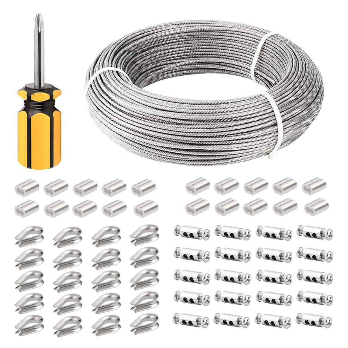 Edelstahlkabel 3 Mm, 100 M/3 Mm, Stahlkabel Mit Kabelklemmen, M3-schläuchen, Edelstahlverbindern, 3 Mm Metallkabel