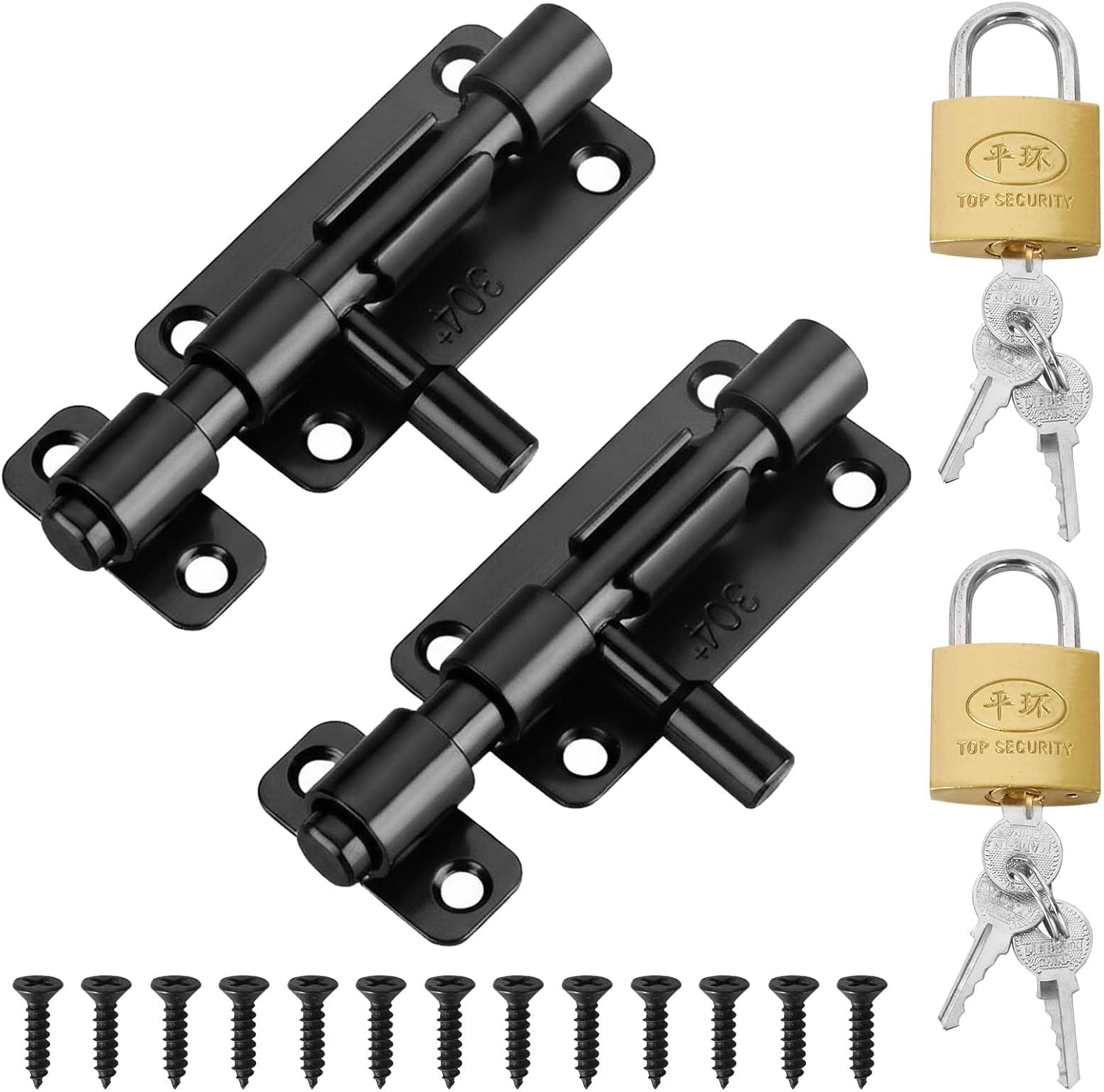 Türschloss Aus Edelstahl Mit Vorhängeschloss (2 Schlösser + 2 Vorhängeschlösser) – Rostbeständiger 304-außentorriegel – Inkl. 12-v-anschluss