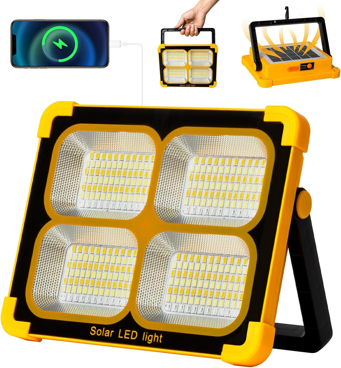 Wiederaufladbarer 100-w-led-fluter: Baustellen-led-fluter Mit Solarpanel – 7200 Mah Usb-akku, Baustellenleuchte Mit 4 Beleuchtungsmodi, Ideal