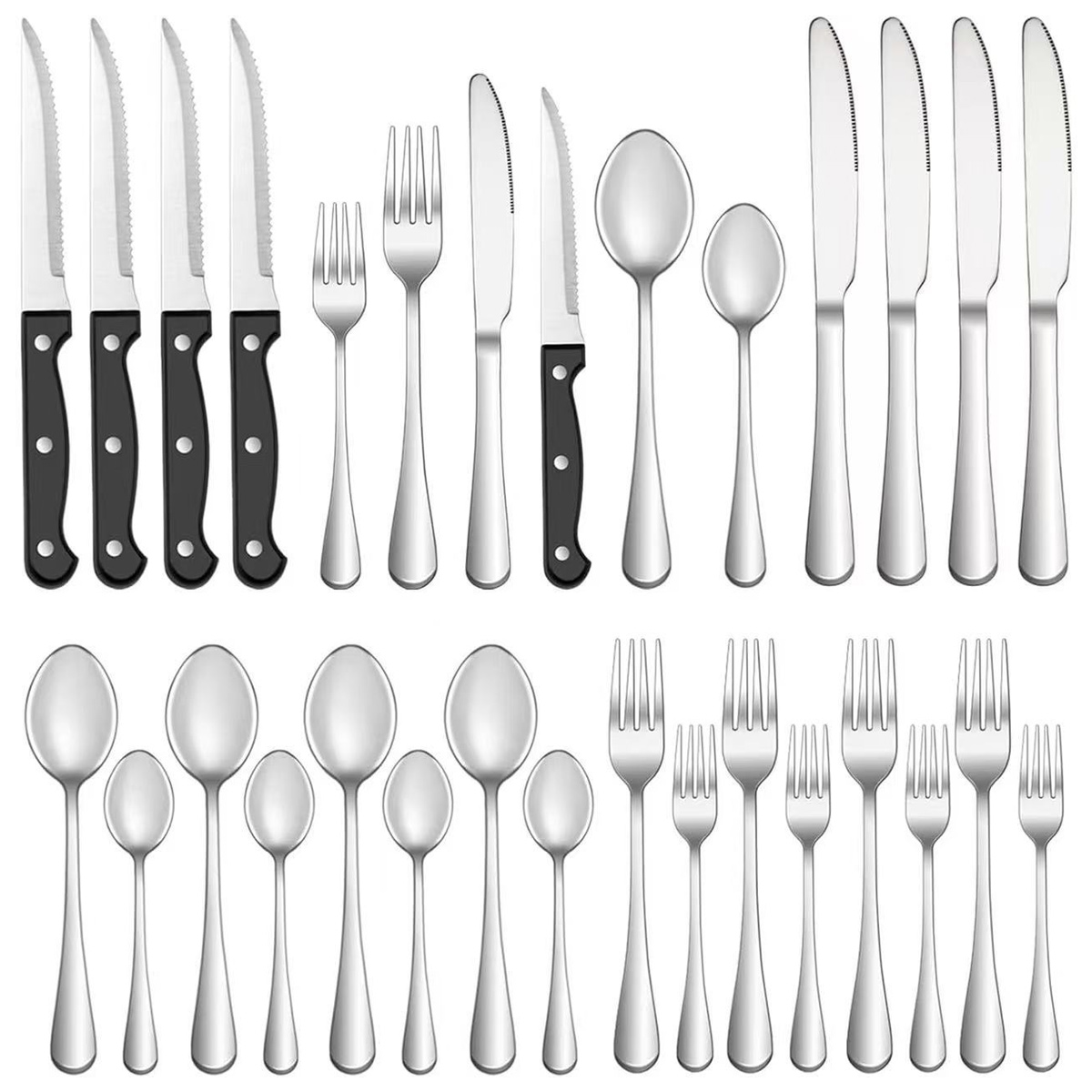 24-teiliges Besteckset – Edelstahlbesteck Mit Steakmessern, Gabeln, Löffeln Und Messer – Kompatibel