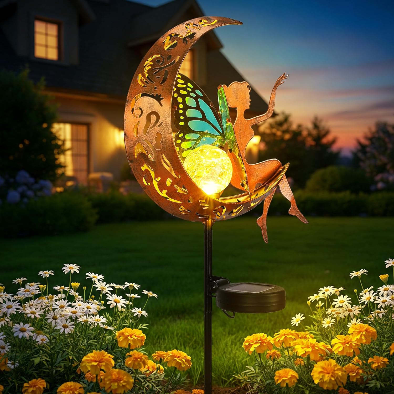 Solar-gartenleuchte, Mond- Und Sternenmotiv, Warmweißes Licht, Für Terrasse, Rasen Und Einfahrt