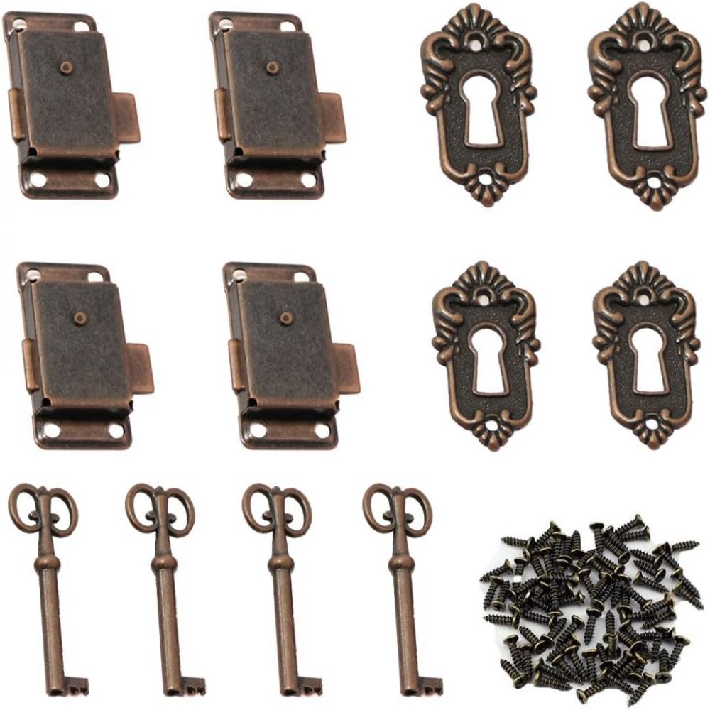 Set Mit 4 Vintage-schubladenschlössern, Vintage-schlossbeschlägen, Antiken Schrankschlössern, Möbeln, Geeignet Für Schränke Und Kisten