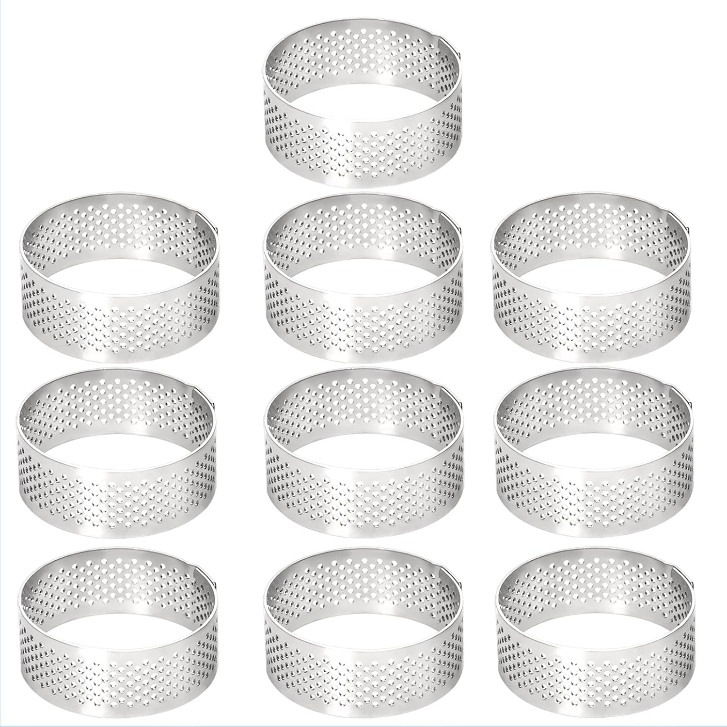 Set Mit 10 Perforierten, Hitzebeständigen 5 Cm (1,98 Zoll) Großen Tarteringen Aus Edelstahl 304 Zur Zubereitung